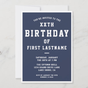 TOUT ÂGE Anniversaire Invitation bleu marine