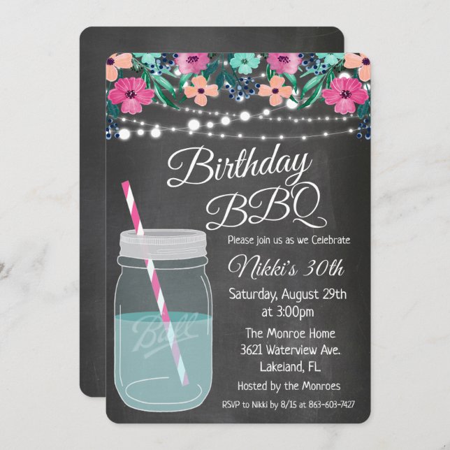 TOUT ÂGE - BBQ Mason Jar Invitation (Devant / Derrière)