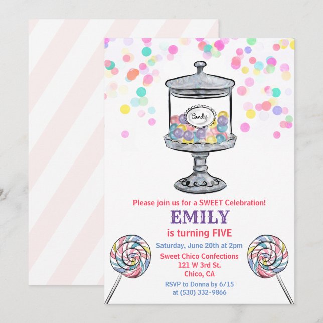 TOUT ÂGE - Candy Jar Sweet Anniversaire Invitation (Devant / Derrière)