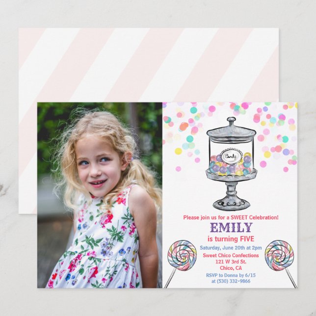 TOUT ÂGE - Candy Jar Sweet Anniversaire Invitation (Devant / Derrière)