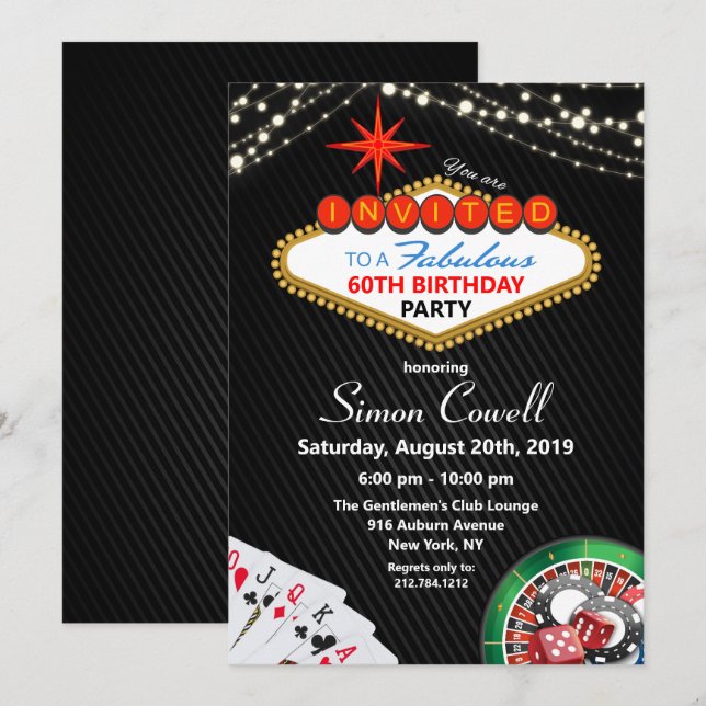TOUT ÂGE - Casino Vegas Invitation d'anniversaire (Devant / Derrière)