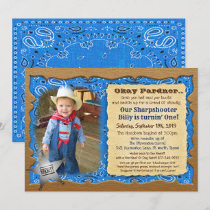 TOUT ÂGE - Cowboy Anniversaire Photo Invitation