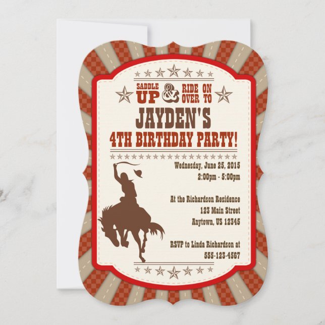 Tout âge Cowboy Rodeo Anniversaire Fête Invitation (Devant)
