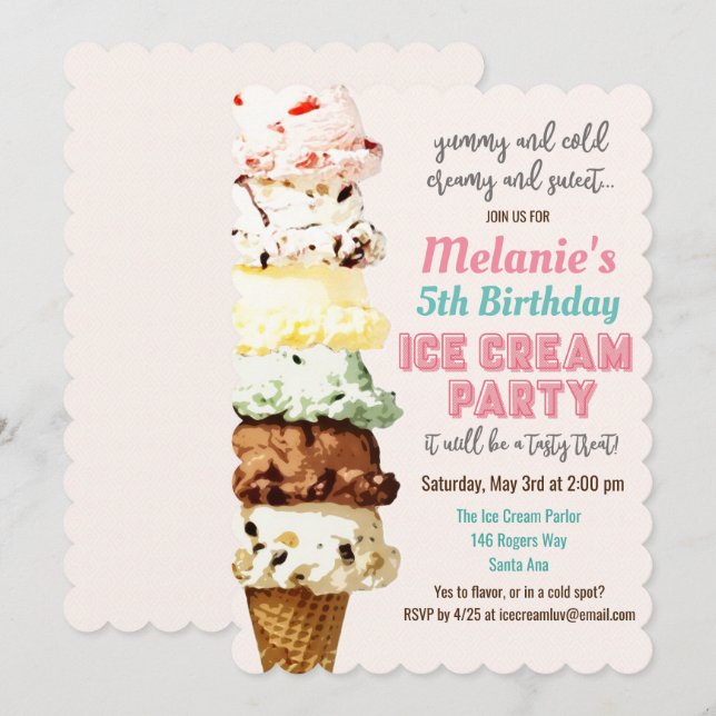 TOUT ÂGE - Crème de glace Anniversaire Invitation (Devant / Derrière)