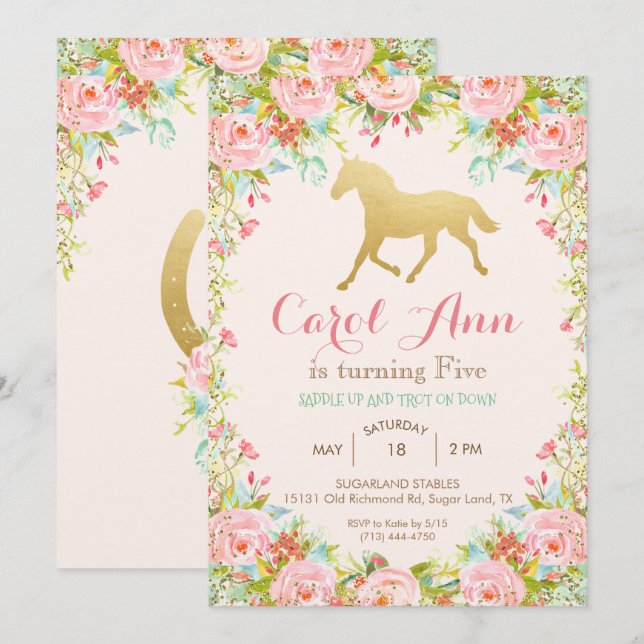TOUT ÂGE / ÉVÉNEMENT - Cheval Floral Invitation (Devant / Derrière)