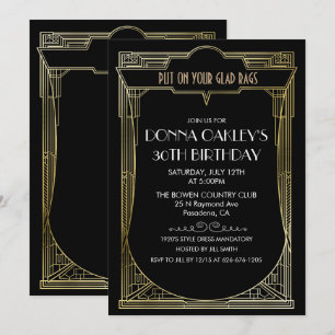 TOUT ÂGE Gatsby Art Déco Invitation Anniversaire