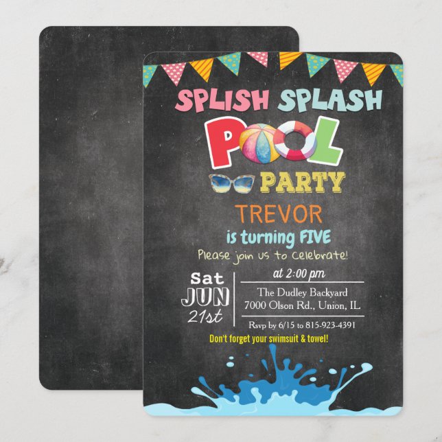TOUT ÂGE - Invitation à la fête piscine Splish Spl (Devant / Derrière)