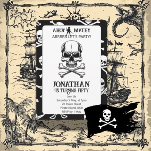 Tout âge Pirate Thème Anniversaire Invitation (Celebrate any age with a unique pirate themed birthday invitation!)
