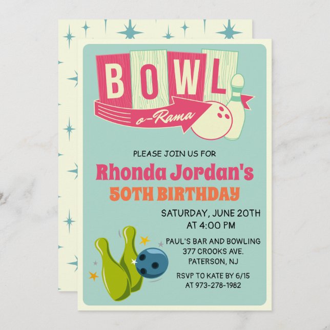 TOUT ÂGE - Retro Bowling Anniversaire Invitation (Devant / Derrière)