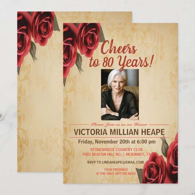TOUT ÂGE - Rose Vintage Invitation d'anniversaire (Devant / Derrière)