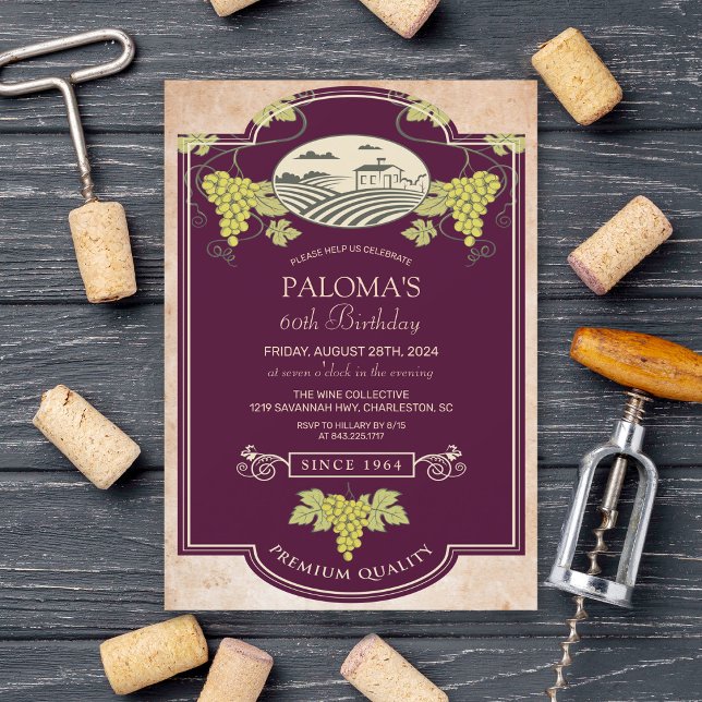 TOUT ÂGE - Vin Étiquette Anniversaire Invitation (Créateur téléchargé)