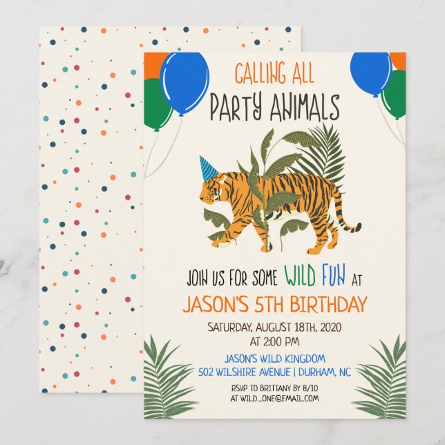 TOUT ÂGE - Zoo Jungle Anniversaire Invitation Garç (Devant / Derrière)