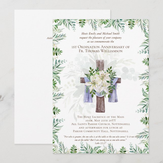 TOUT Anniversaire d'Ordination Invitation Bois rus (Devant / Derrière)
