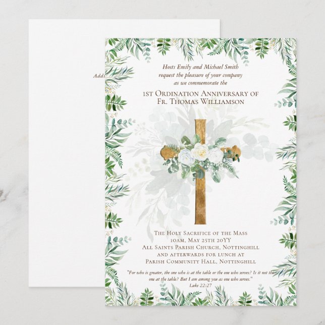 TOUT Anniversaire d'Ordination Invitation Bois rus (Devant / Derrière)