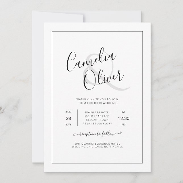 Tout-en-1 élégant Faire-part de mariage blanc clas (Devant)