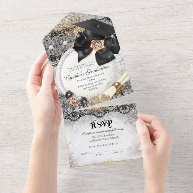 TOUT EN UN Bling Graduation Invitation (Déchirure)