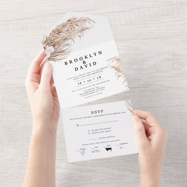 Tout En Un Boho Orchard Pampas Grass All in One Invitation (Déchirure)
