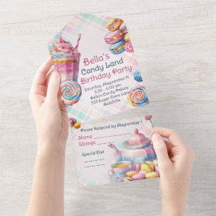 Tout En Un Candy Land Anniversaire Fête Invitation Tearaway R