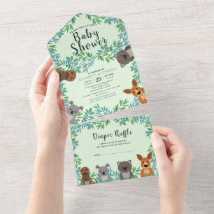 Tout En Un Curte Australian Criters Baby shower Invitation