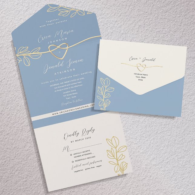 Tout En Un Dusty Blue Spring Wedding All-in-One Invitation (Créateur téléchargé)