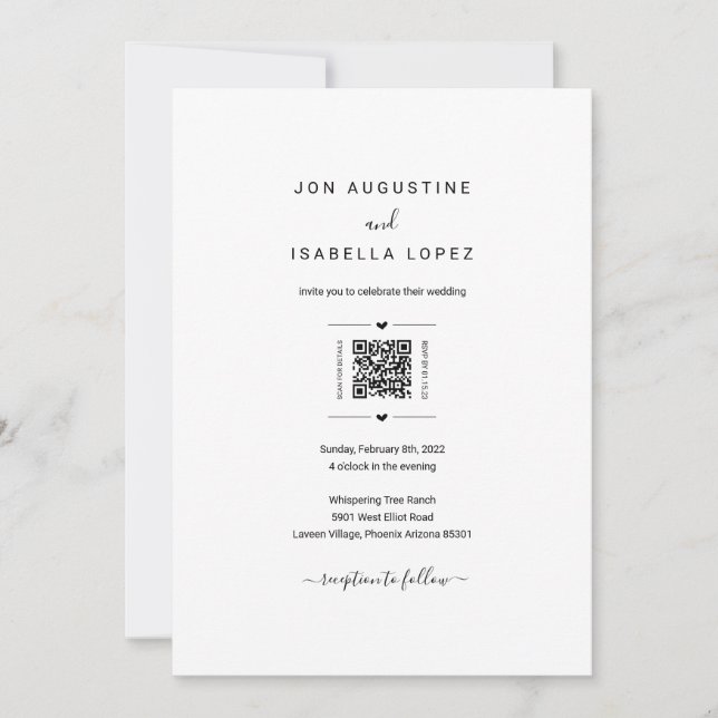 Tout en un Faire-part de mariage Code QR RSVP Déta (Devant)