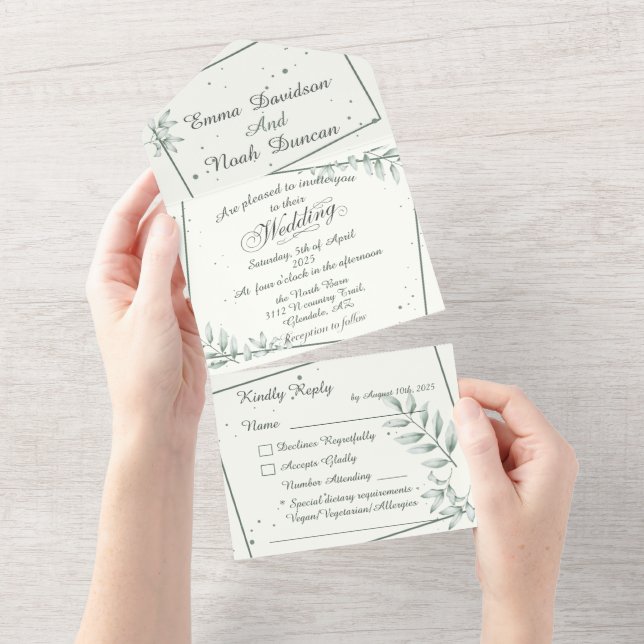 Tout en un Faire-part de mariage et feuille verte  (Déchirure)