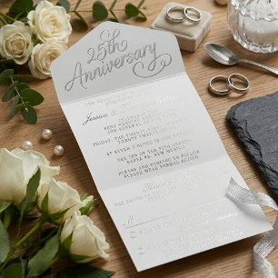 Tout En Un Invitation 25e Anniversaire de Mariage Vrai Foil Embossé
