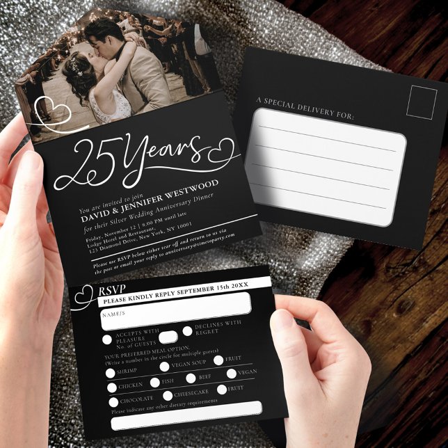 Tout En Un Invitation 25e repas du Mariage d'argent RSVP photo (Créateur téléchargé)
