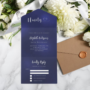 Tout En Un Invitation 90e anniversaire marine bleu argent rsvp