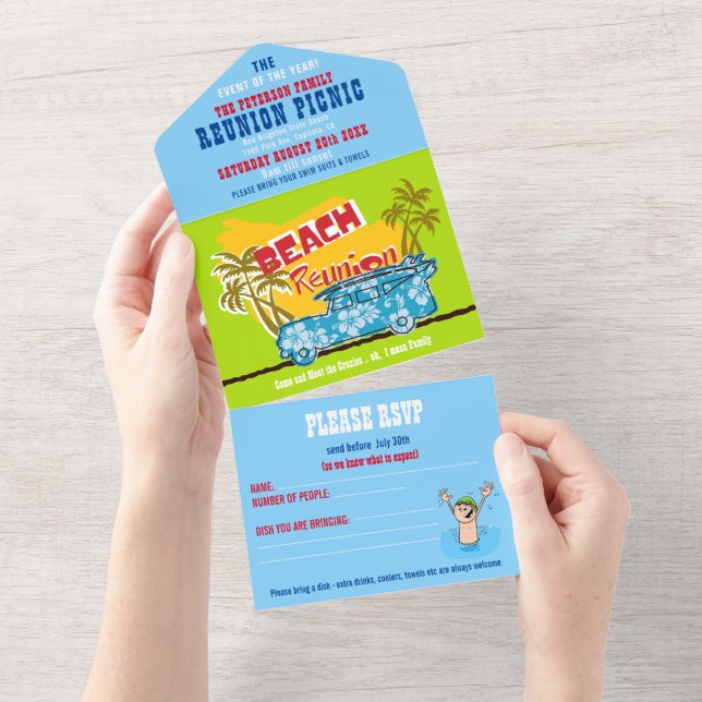 Tout En Un Invitation à la réunion familiale de plage (Déchirure)