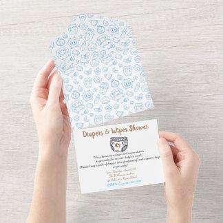 Tout En Un Invitation à une Baby Shower pour garçon couche Sm