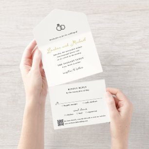 Tout En Un Invitation Anneaux tirés à la main Doodle QR Code Mariage mod