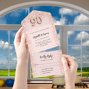 Tout En Un Invitation anniversaire 90 ans rose gold blush sci