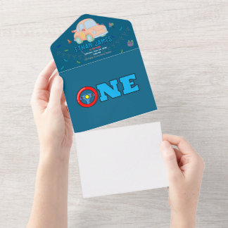 Tout En Un Invitation anniversaire modifiable Bleu Garçon de