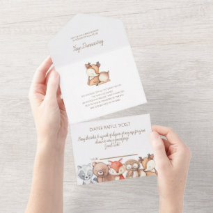 Tout En Un Invitation Baby shower des animaux des bois