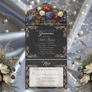 Tout En Un Invitation Cadre de feuilles en aluminium Quinceanera - Bouqu
