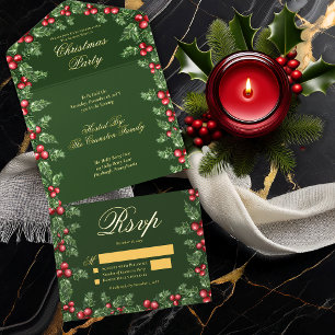 Tout En Un Invitation Cadre élégant de houx et de baies Fête de Noël