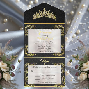 Tout En Un Invitation Cadre Tiara et feuille de papier métallisé pour Qu