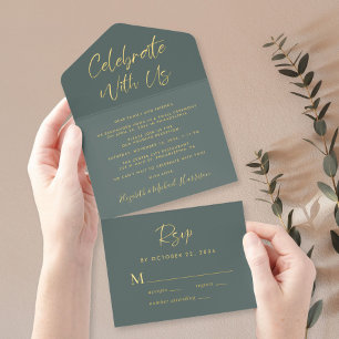 Tout En Un Invitation Célébrez Avec Nous Sage Green Mariage Réception