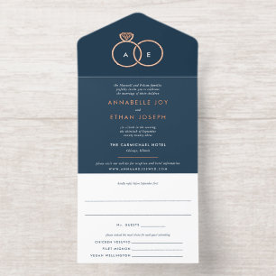 Tout En Un Invitation Cercles d'or Rose moderne Mariage bleu marine