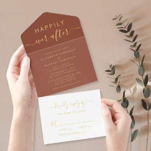 Tout En Un Invitation Chic Heureux Jamais Après Terracotta Mariage