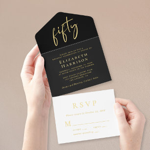 Tout En Un Invitation Chic Script Black 50th Birthday Party