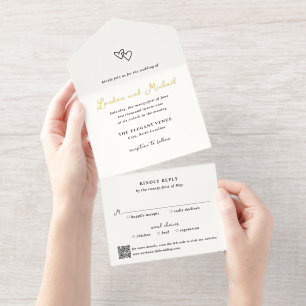 Tout En Un Invitation Coeurs tirés à la main Doodle QR Code Mariage mode