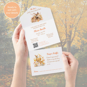 Tout En Un Invitation de baby shower Oh Deer Autumn tout-en-u