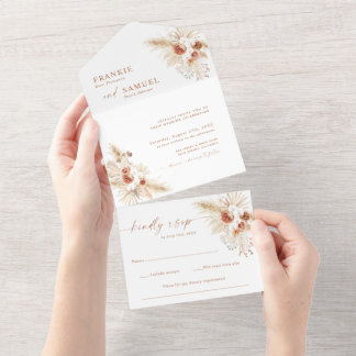 Tout En Un Invitation de mariage Boho | Terracotta Pampas Gra