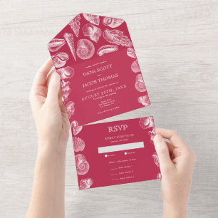 Tout En Un Invitation de mariage d'été Viva Magenta Coquillag