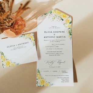 Tout En Un Invitation de mariage élégante avec fleurs jaunes