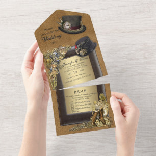 Tout En Un Invitation de mariage gothique Steampunk & Suede
