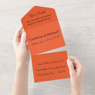 Tout En Un Invitation de mariage orange vif Solide minimali