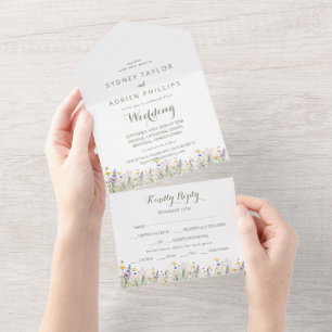Tout En Un Invitation de mariage simple aux fleurs sauvages t